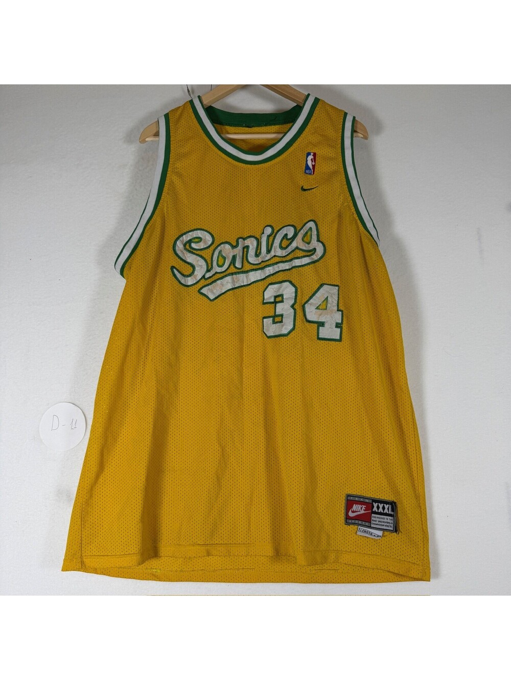Vintage Nike Ray Allen Seattle SuperSonics Jersey #34 Yellow Size XXXL D-11